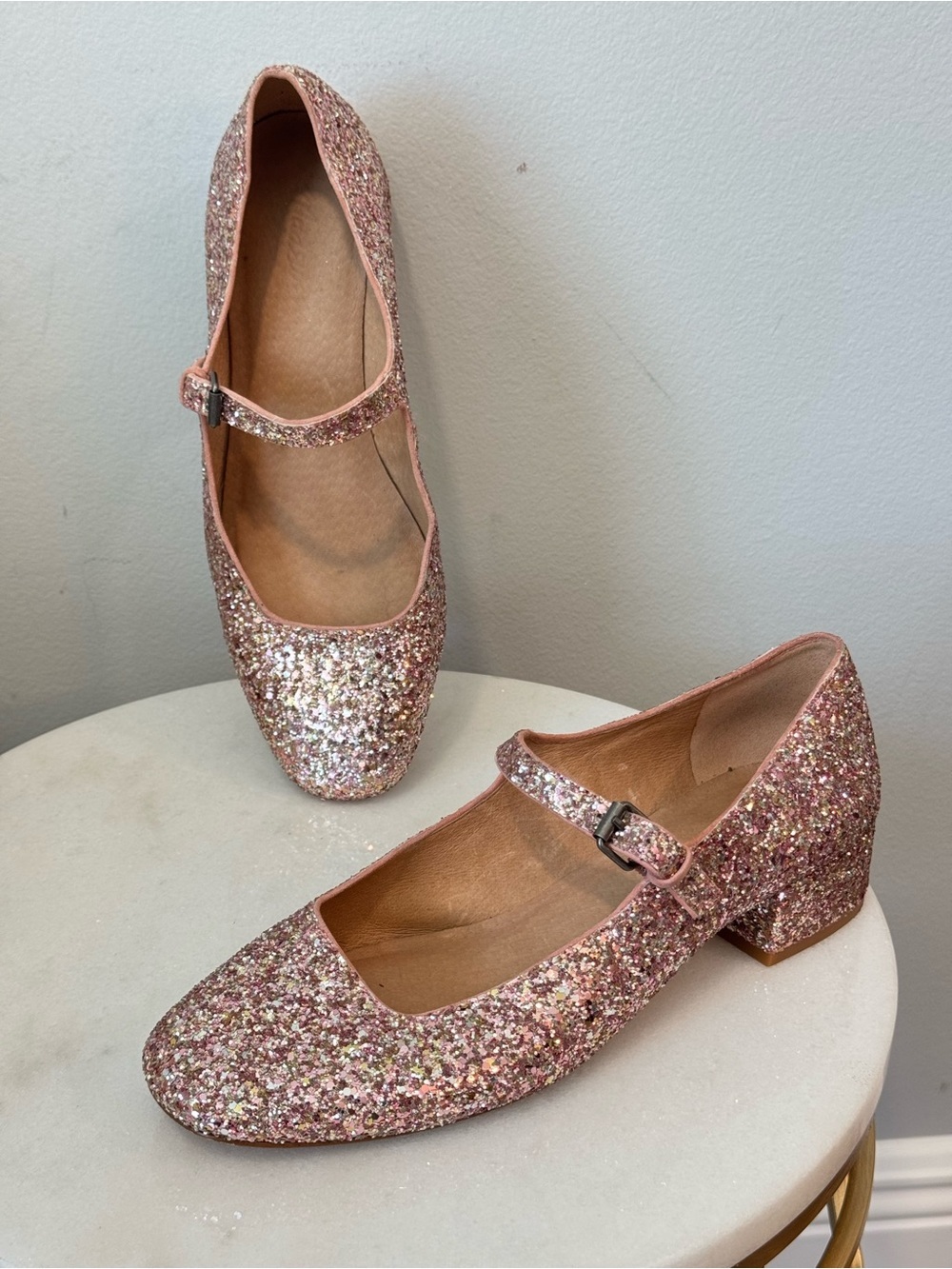 Madewell Pink Glitter Mary Jane Flats Sz 7.5